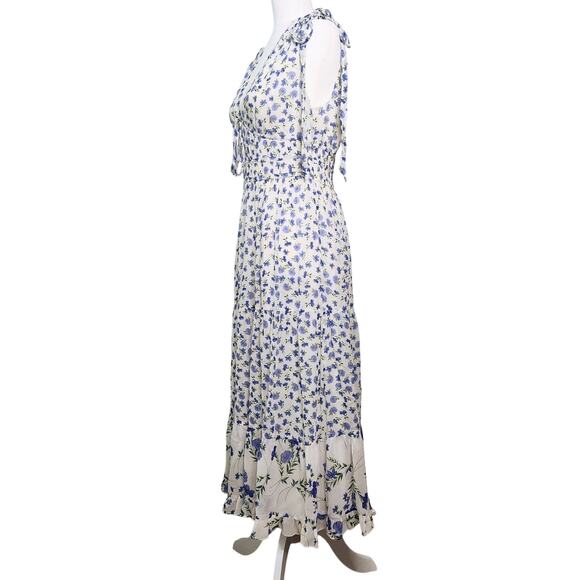 Shoshanna Helena Dress | Blue Floral Midi Sleeveless Lightweight Viscose Size 8 - Picture 6 of 12